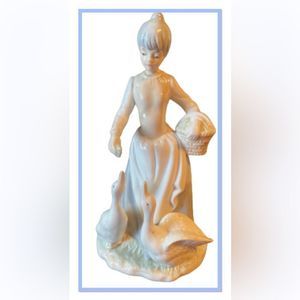Fine Lady  Feeding Two Geese Porcelain Figurine